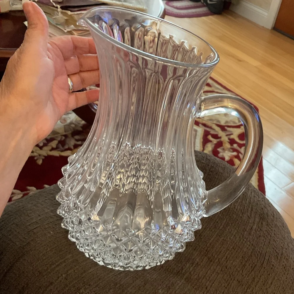 VTG Longchamp Crystal D’Arques Diamond Cut 24% Lead Crystal Clear Pitcher EUC - Picture 2 of 9
